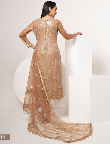 Skin Butterfly Net Semi Stitched Ethnic Salwar Suit Wtih Thread Work & Embroidery