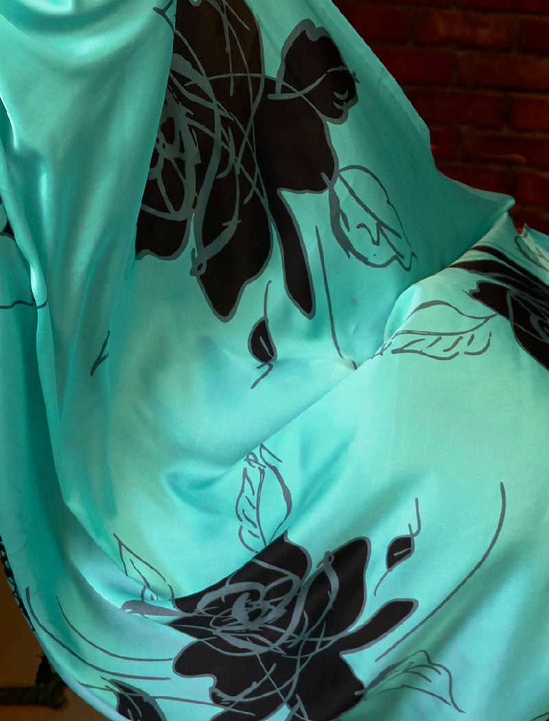 Sea Green And Black Fancy Japan Satin Crepe With Digital Print Luxury Stylish Saree