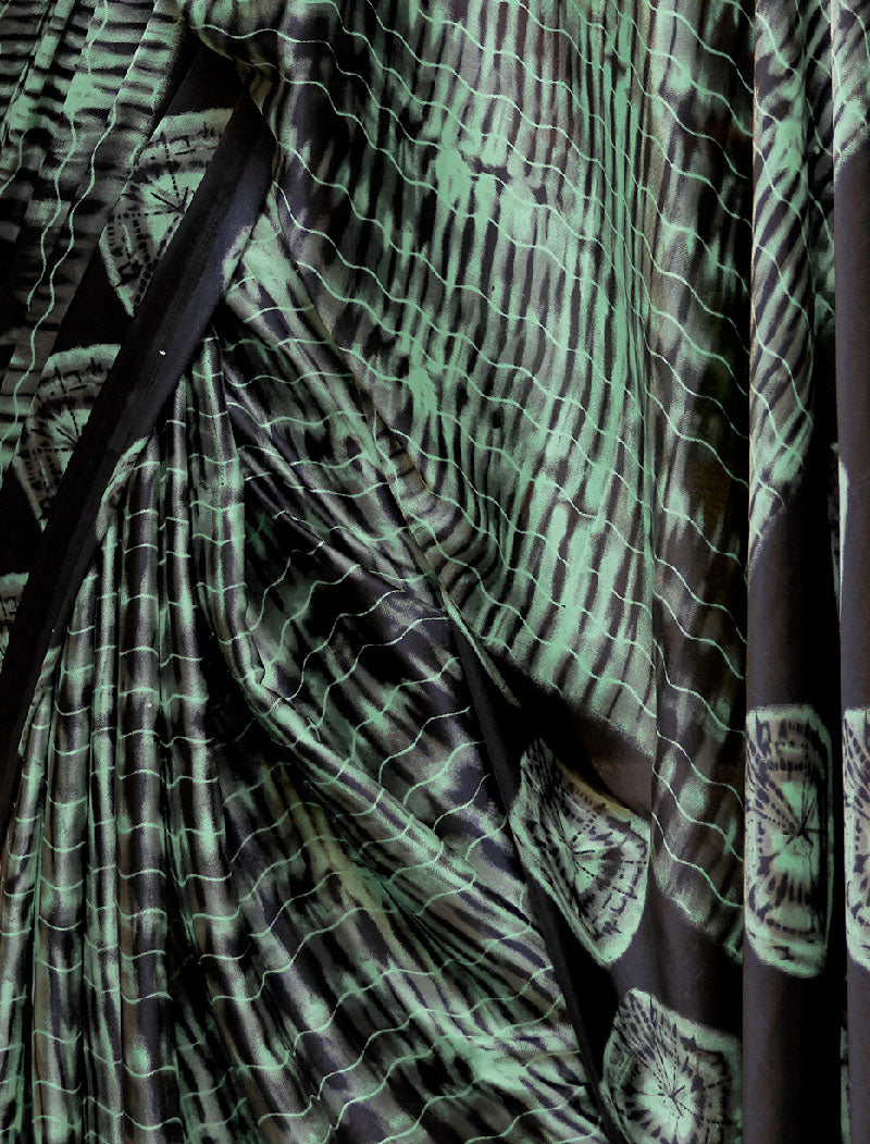 Black And Green Fancy Japan Satin Crepe With Digital Print luxury Stylish Saree