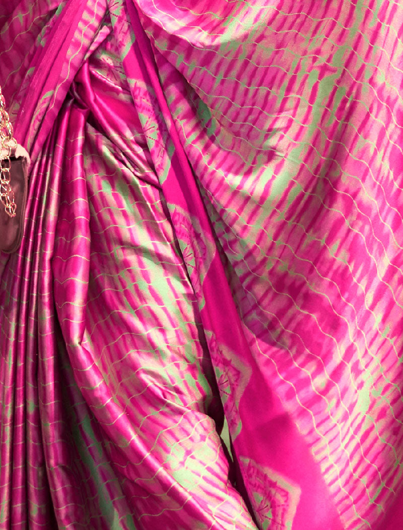 Dark Pink Fancy Japan Satin Crepe With Digital Print Luxury Stylish Saree