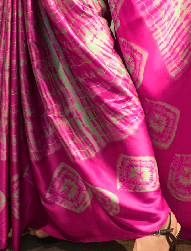 Dark Pink Fancy Japan Satin Crepe With Digital Print Luxury Stylish Saree