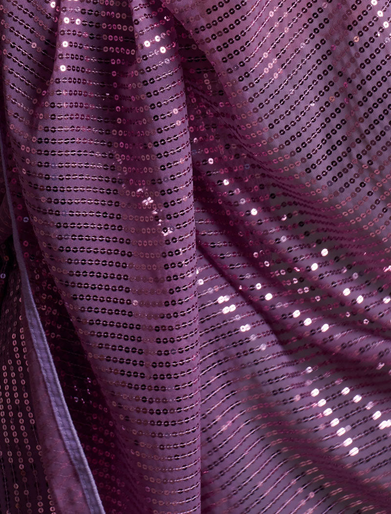 Light Purple Soft Georgette Saree 5 MM Plain Sequence And Thread Work With Banglori Silk Blouse