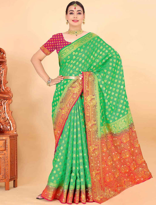 Traditional Banarasi Silk With Designer Woven Blouse Ethinc Saree