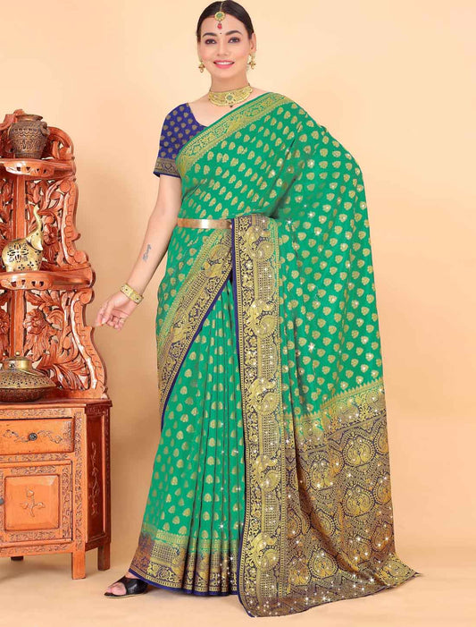 Designer Banarasi Silk With Ethinc Woven Blouse Traditiona Saree