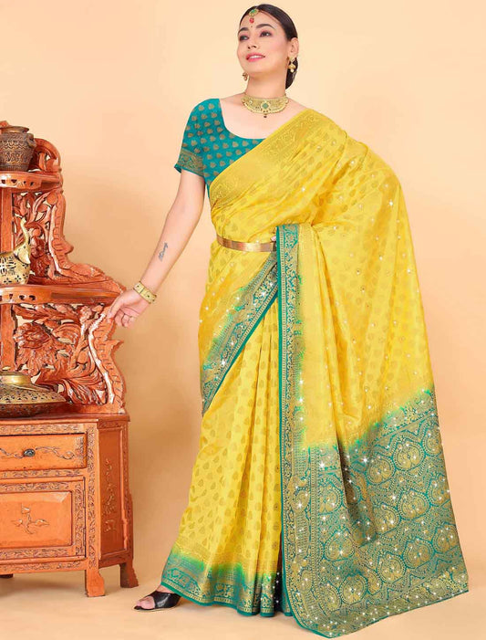 Get Traditional Banarasi Silk With Designer Woven Blouse Saree