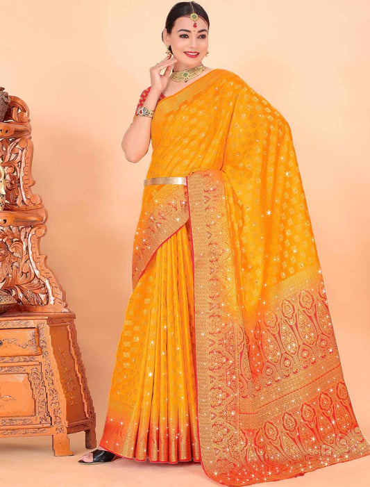 Ethinc Banarasi Silk With Designer Woven Blouse Traditional Saree