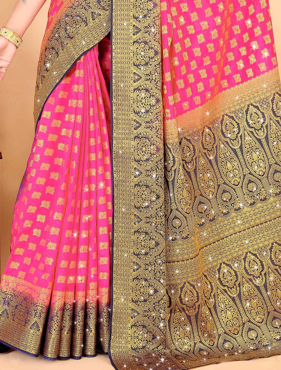 Stones Designer Banarasi Silk With Woven Blouse Traditional Saree