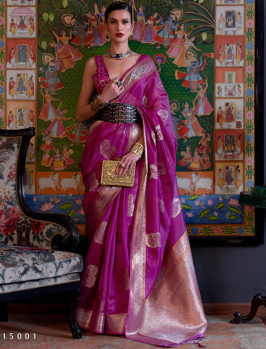 Women Two Tone Organza Sequins Handloom Weaving Value Added Radiant Saree