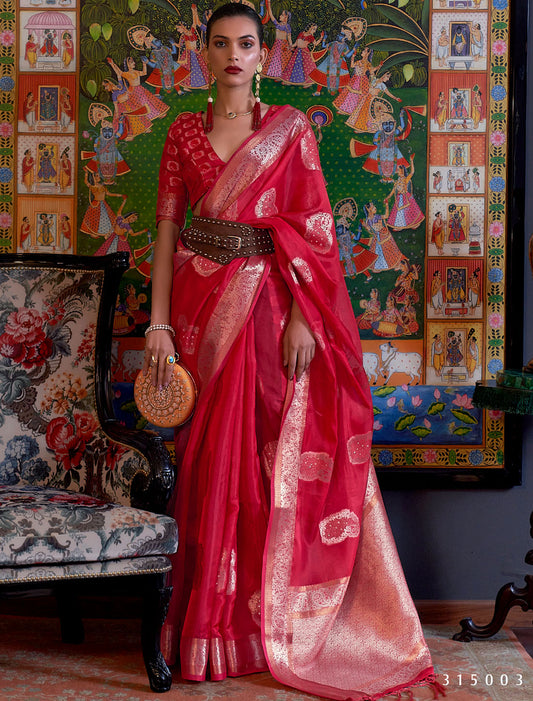 Opulent Two Tone Organza Value Added Sequins Handloom Weaving Women Saree