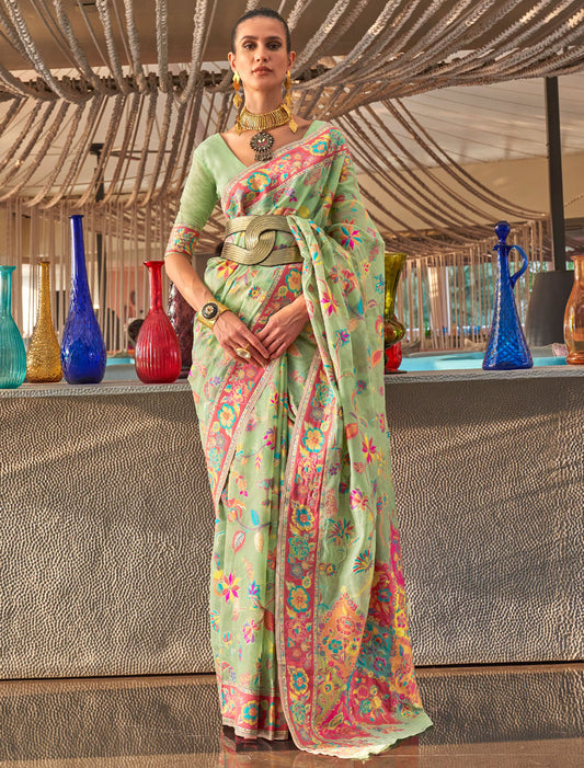Enchanting Women Kashmiri Modal Handloom Weaving Saree
