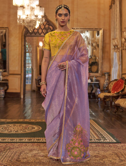 Lavender Designer Saree with Embroidery Work