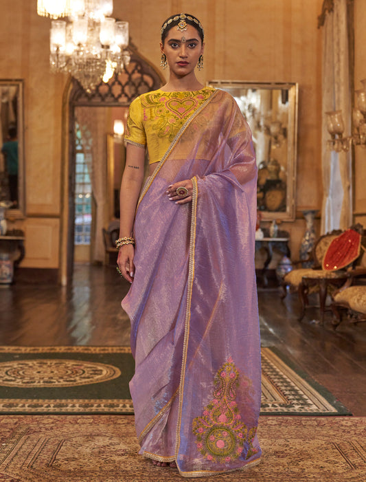 Lavender Designer Saree with Embroidery Work