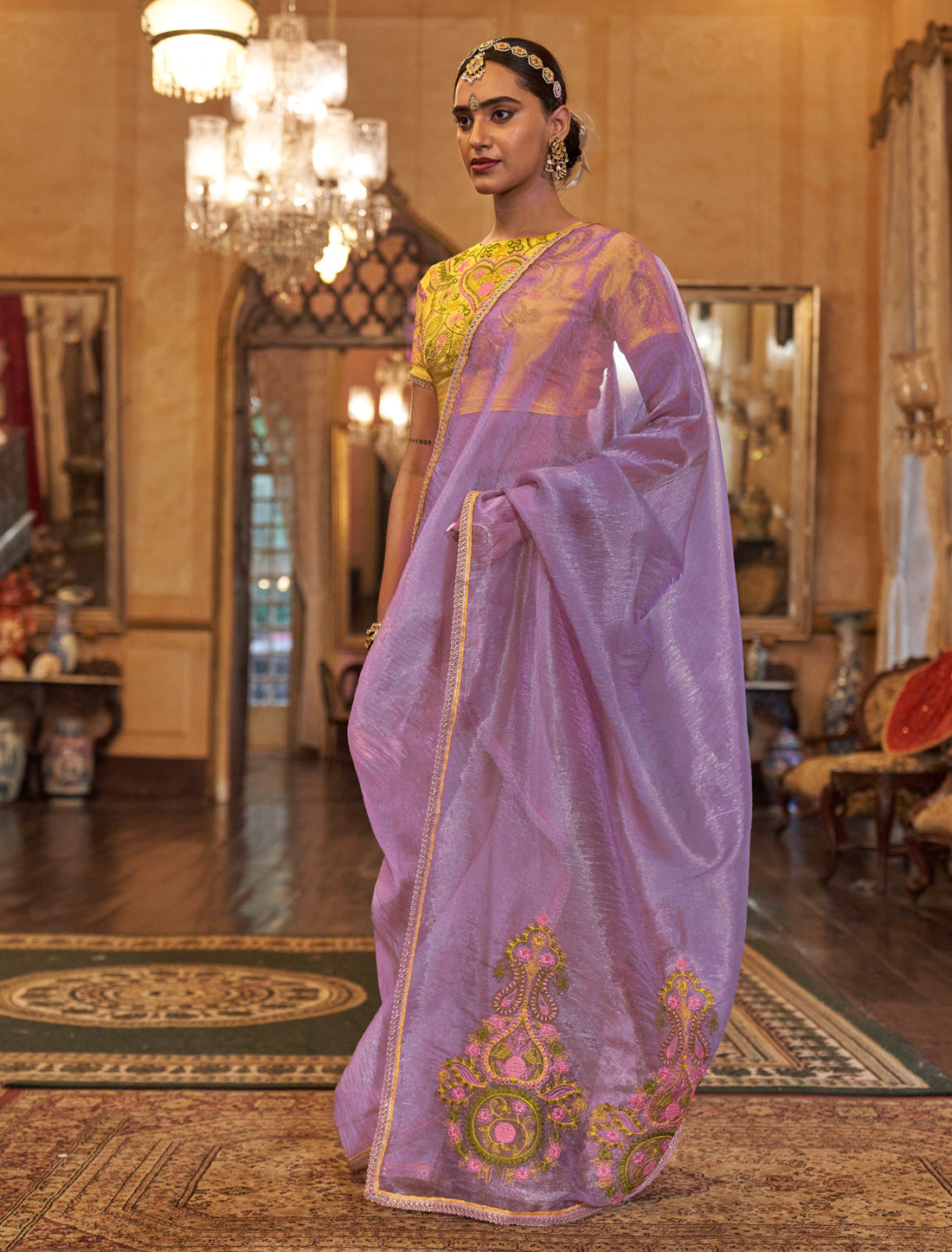 Lavender Designer Saree with Embroidery Work