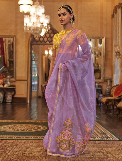 Lavender Designer Saree with Embroidery Work