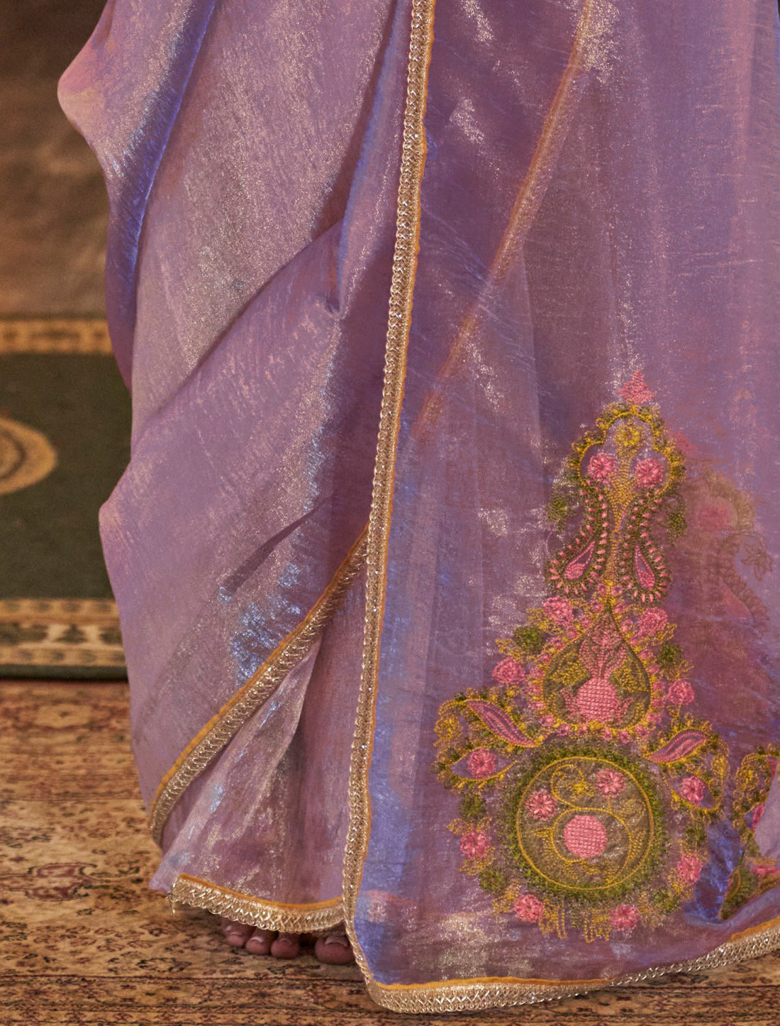 Lavender Designer Saree with Embroidery Work