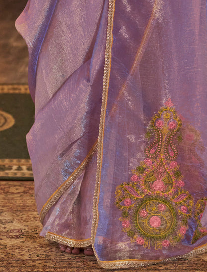 Lavender Designer Saree with Embroidery Work
