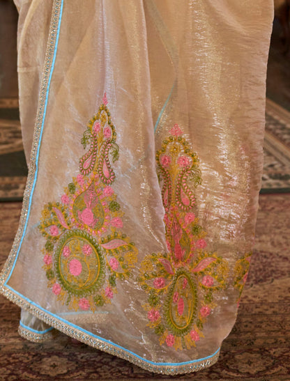 Beige Elegant Tissue Saree for Women