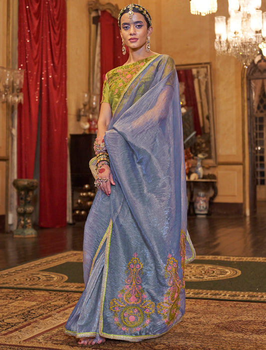 Blue Designer Saree with Embroidery