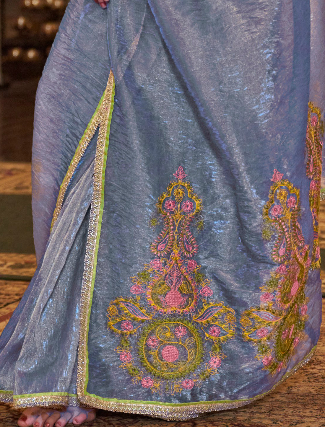 Blue Designer Saree with Embroidery