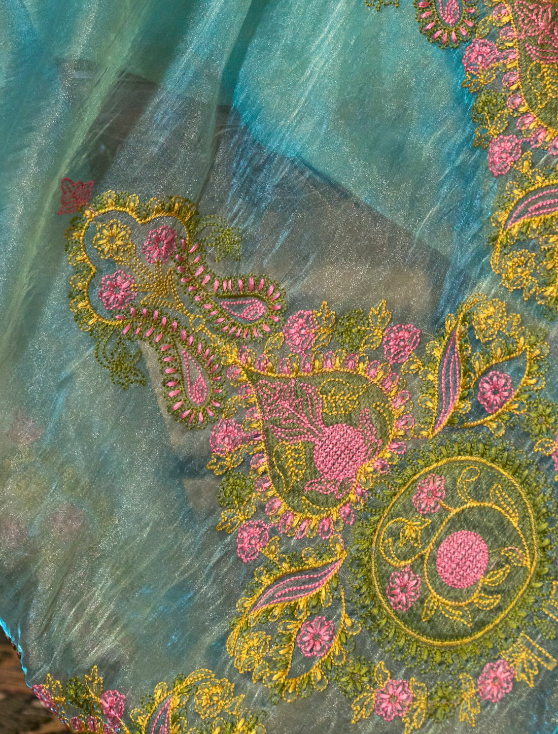Teal Green Festive Saree with Embroidery Work