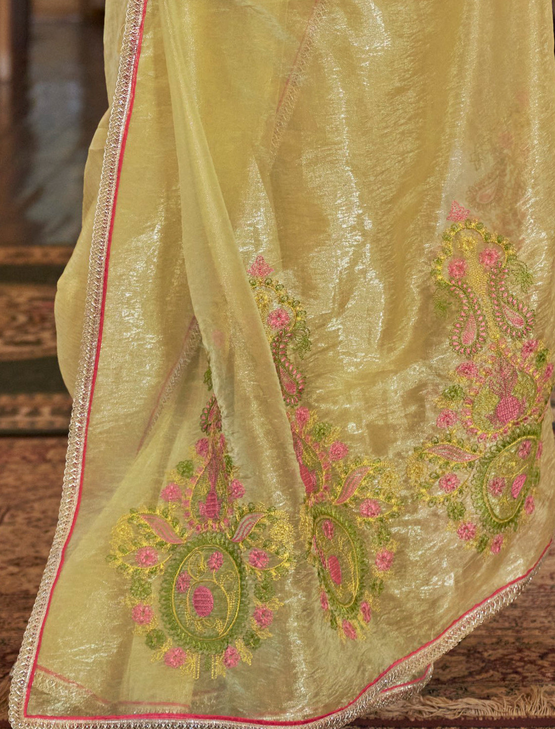 Yellow Wedding Saree in Gold Tissue Fabric