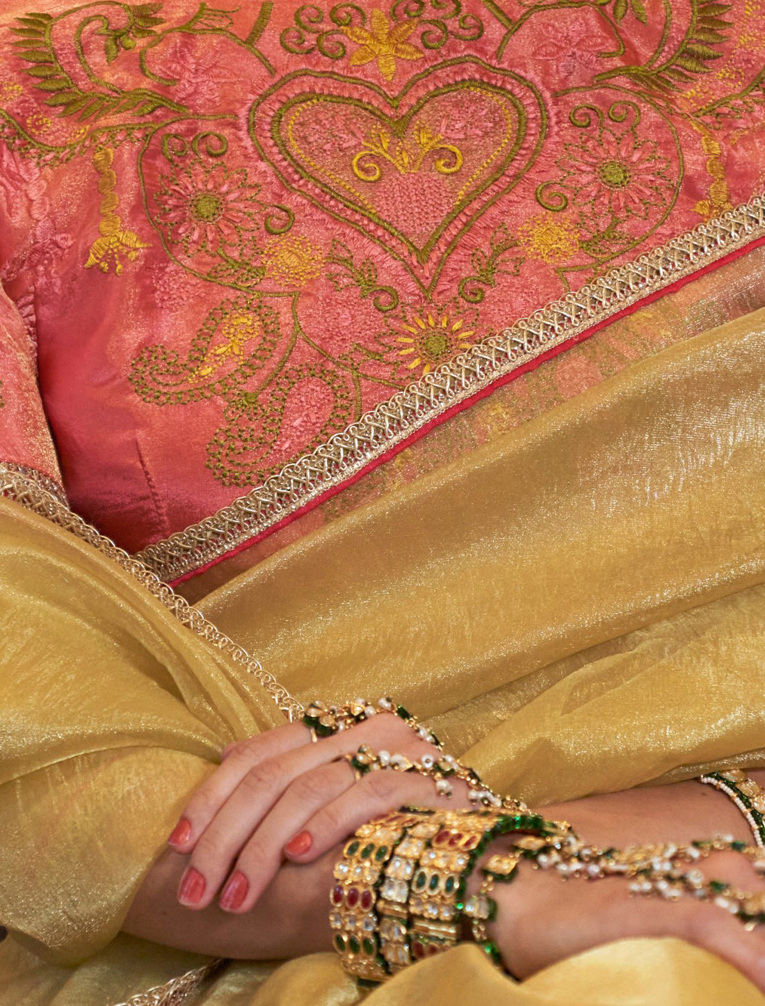 Yellow Wedding Saree in Gold Tissue Fabric