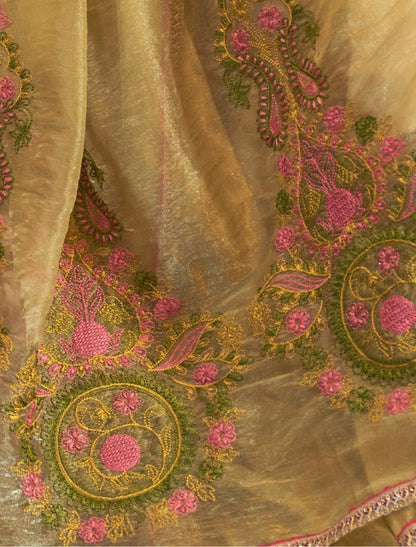 Yellow Wedding Saree in Gold Tissue Fabric