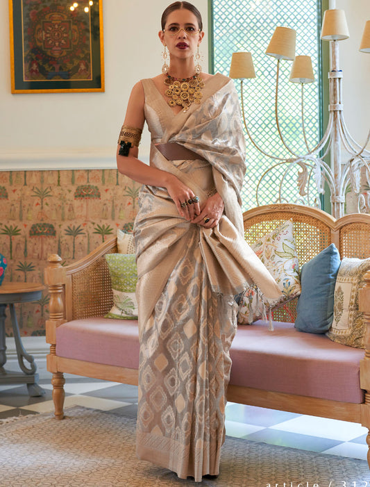 Opulent Women Multi Zari Tissue Handloom Weaving Saree