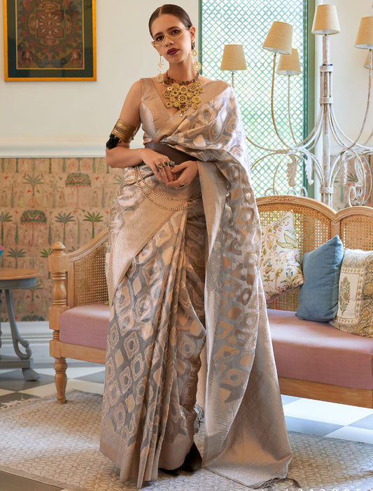 Enchanting Multi Weaving Zari Tissue Handloom Women Saree