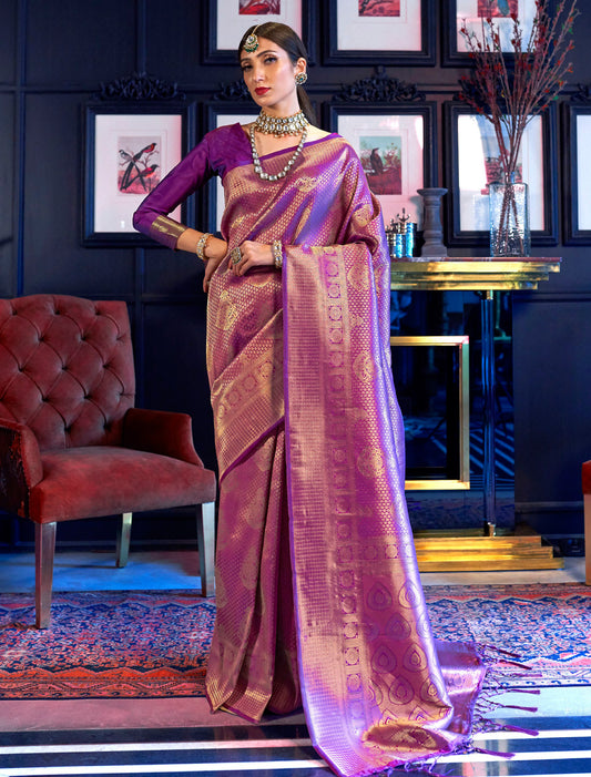 Purple Ethnic Designer Handloom Silk Saree