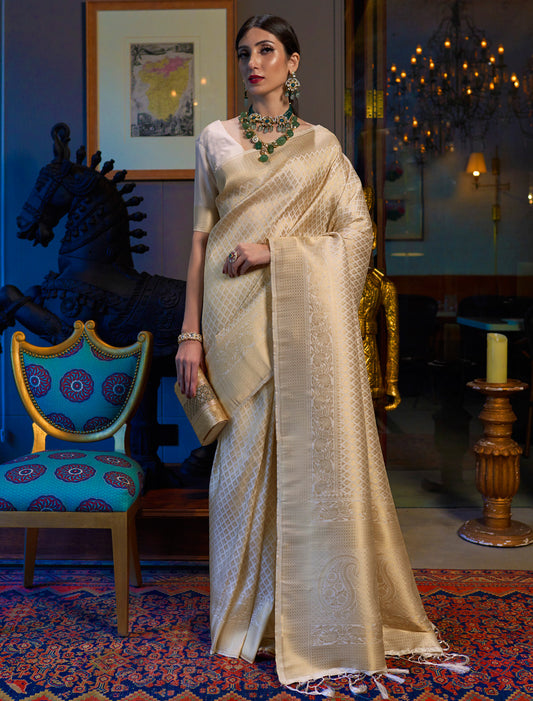 Beige Ethnic Designer Handloom Silk Saree