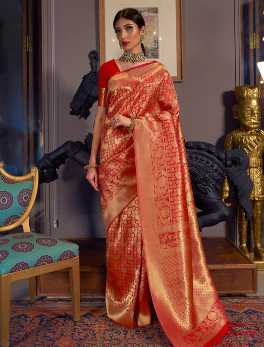 Red Ethnic Designer Handloom Weaving Silk Saree