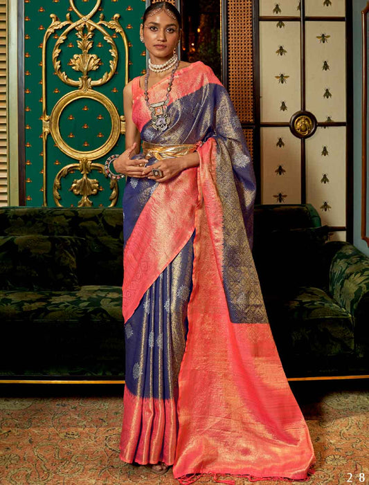 Elegant Designer Silk Zari Chaap Base Handloom Weaving Ethnic Saree