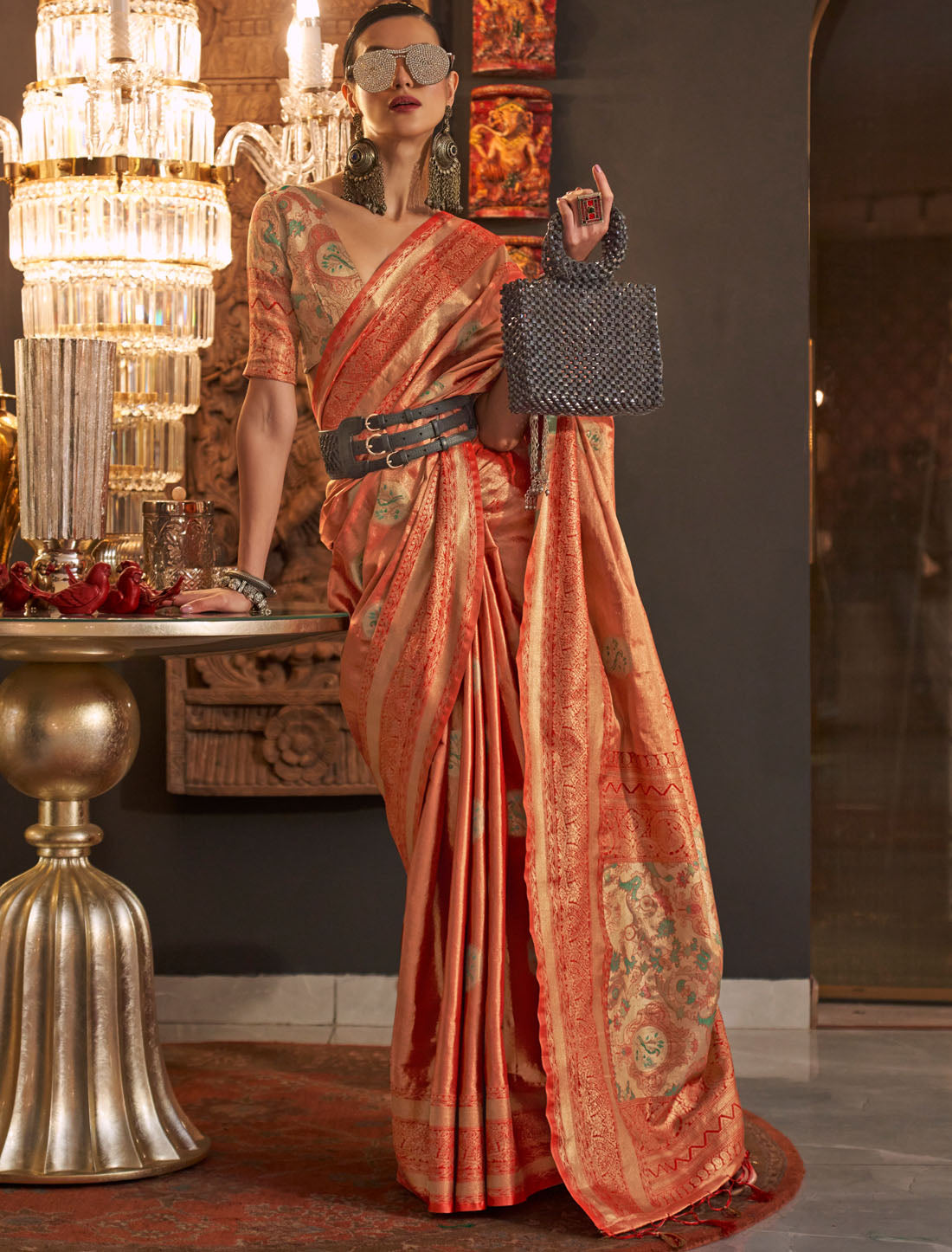 Enchanting Handloom Zari Base Women Weaving Silk Saree