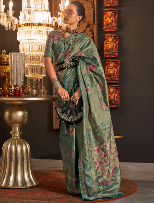 Opulent Zari Base Handloom Weaving Silk Women Saree