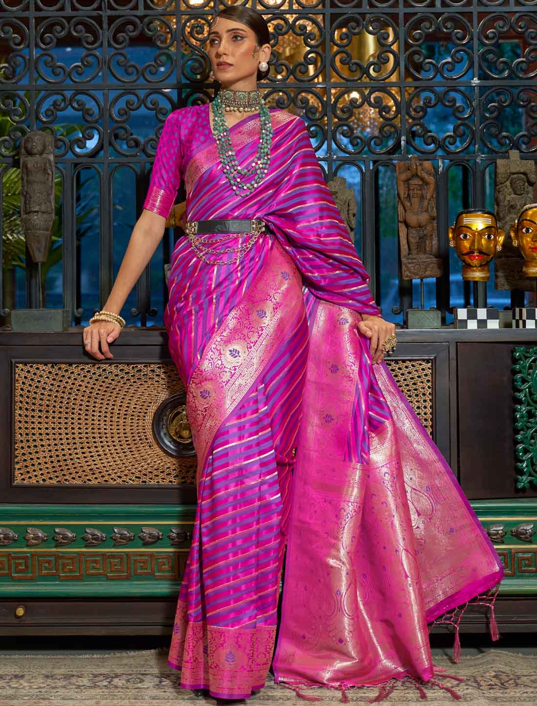 Elegance Designer Silk Pure Satin Handloom Weaving Ethnic Saree