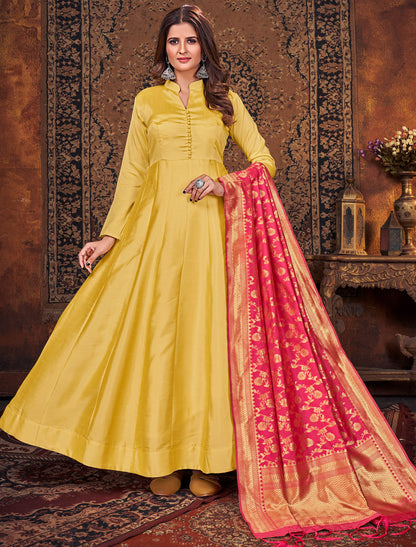 Art Silk Top with Dupatta and Santool Inner Bottom Anarkali Suit For Women