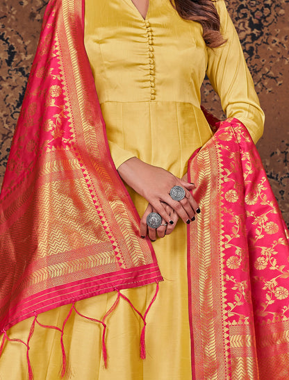 Art Silk Top with Dupatta and Santool Inner Bottom Anarkali Suit For Women