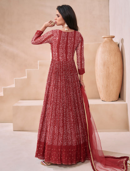 Maroon Designer Gown Real Georgette Front Back Embroidery Free-stitched