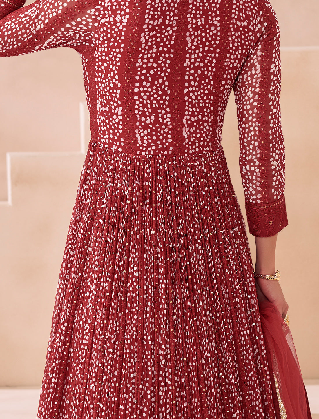 Maroon Designer Gown Real Georgette Front Back Embroidery Free-stitched