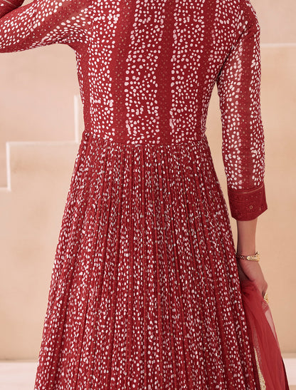 Maroon Designer Gown Real Georgette Front Back Embroidery Free-stitched