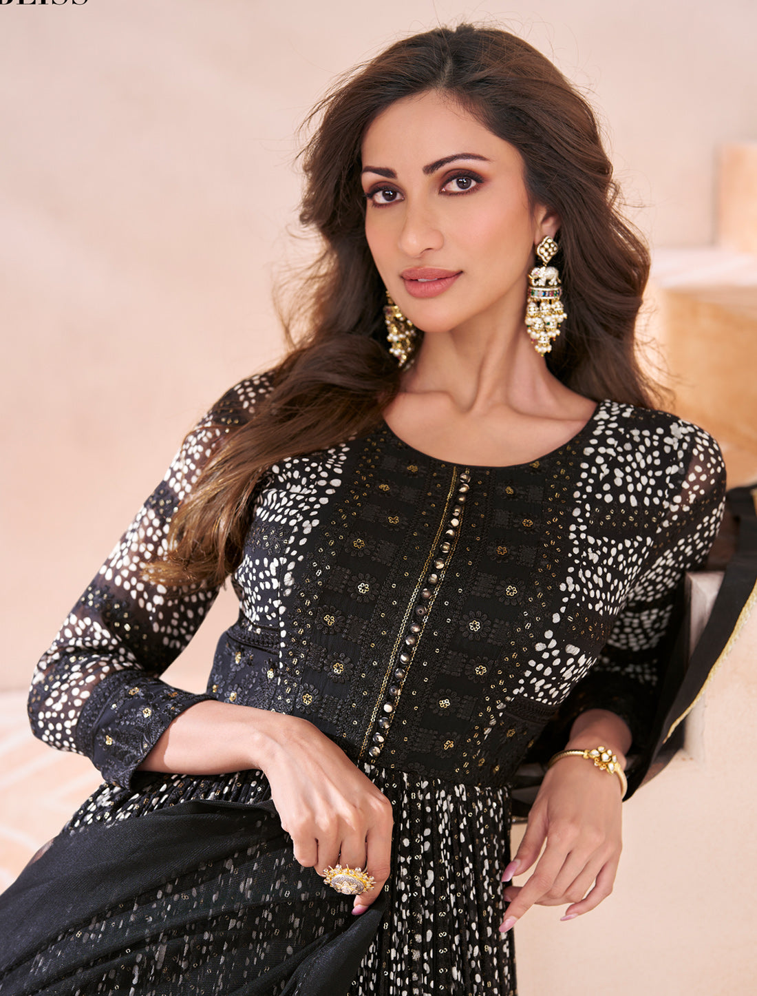 Black Designer Gown Real Georgette Front Back Embroidery Free-stitched