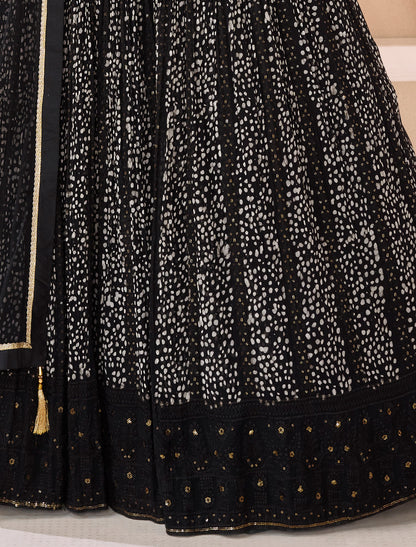 Black Designer Gown Real Georgette Front Back Embroidery Free-stitched