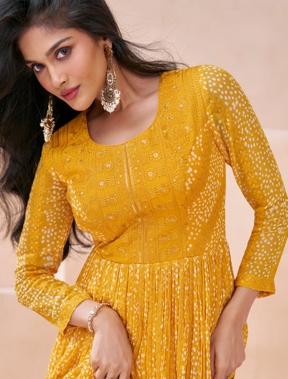 Yellow Party Wear Real Georgette Front Back Embroidery Free-stitched Gown