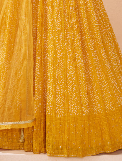 Yellow Party Wear Real Georgette Front Back Embroidery Free-stitched Gown