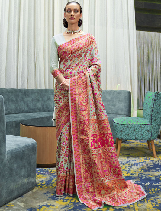 Divine Drapes Women Handloom Modal Kashmiri Weaving Saree Collection