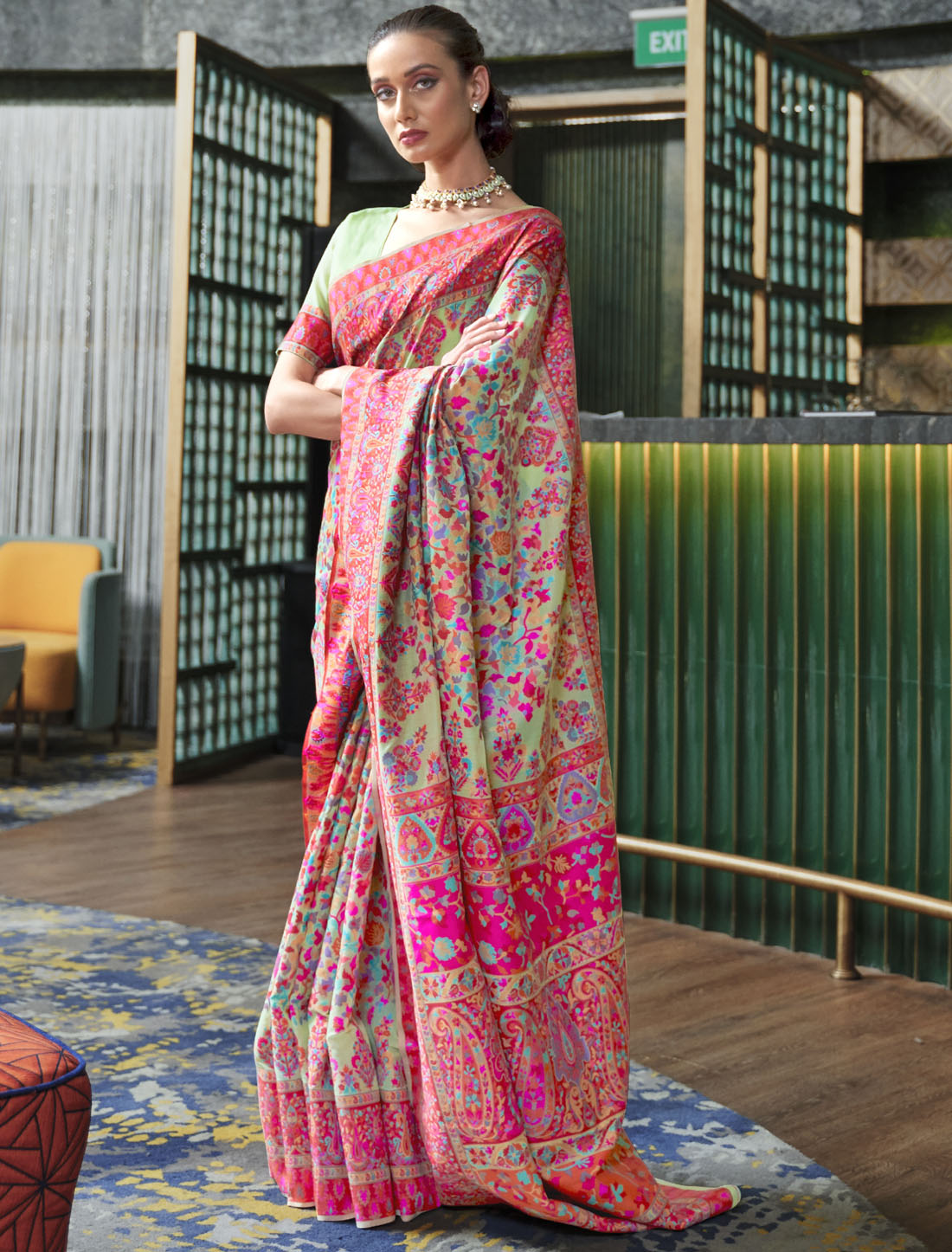 Handloom Modal Kashmiri Weaving Heavenly Hues Saree for Women