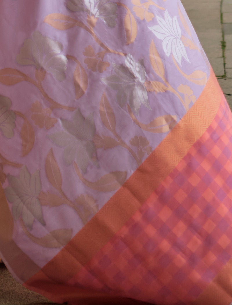 Light Pink & Peach Soft Silk Saree Handloom Weaving With Contrast Pallu And Blouse