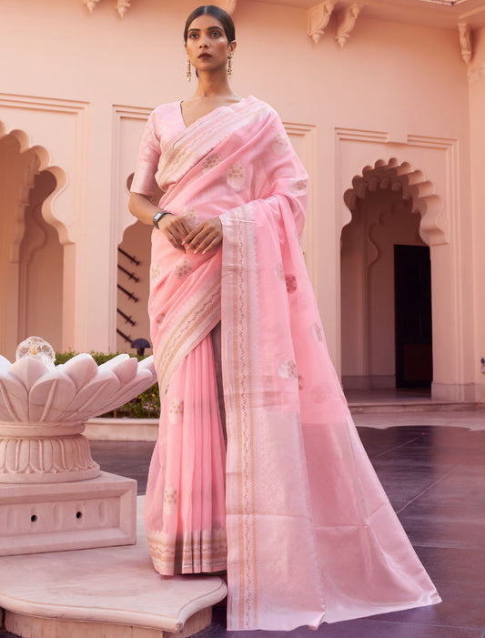 Linen Festive Women Elegance Pure Handloom Weaving Wedding Saree