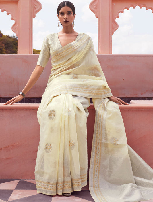 Timeless Festivity Pure Linen Handloom Weaving Saree For Women